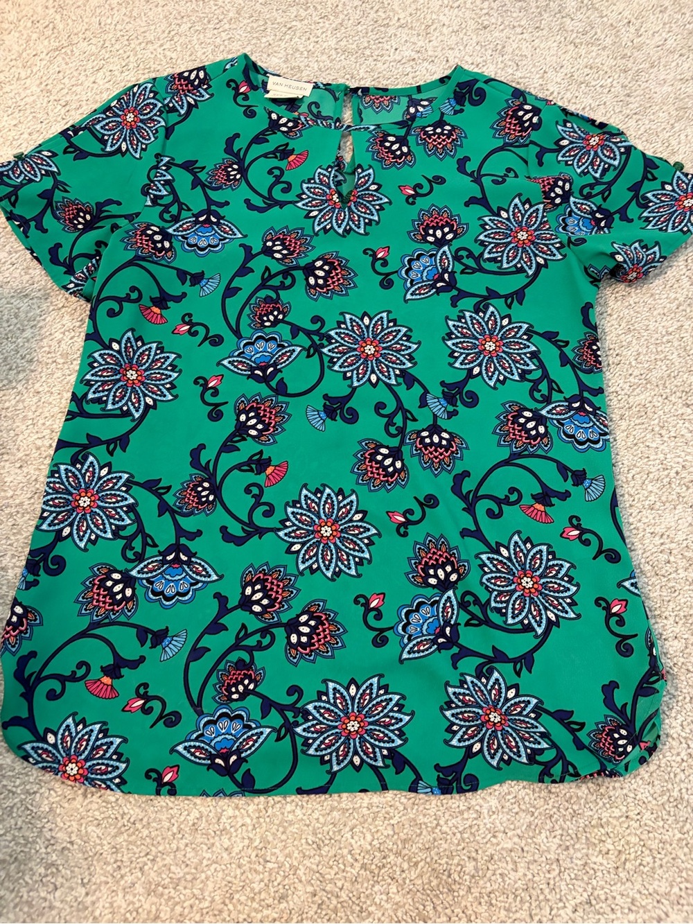 Van Heusen Green Floral Short-Sleeve Blouse